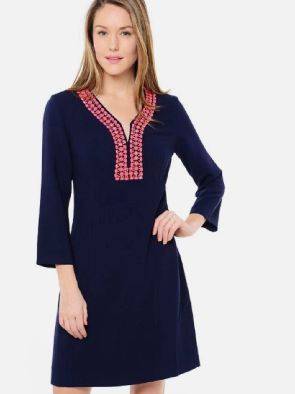 Lilly Pulitzer Blue 'Bennett' Bead Embellished Crepe Shift Dress SIZE 4